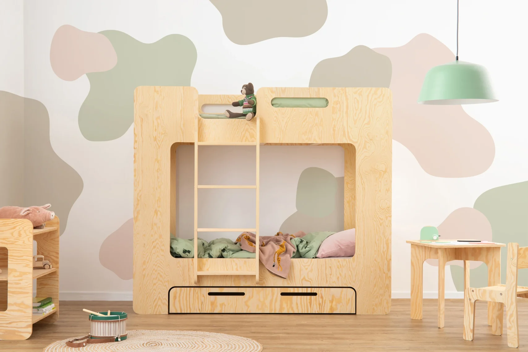 Lit superposé pour enfants en pin avec tiroir et sommier MIMI D scandinave