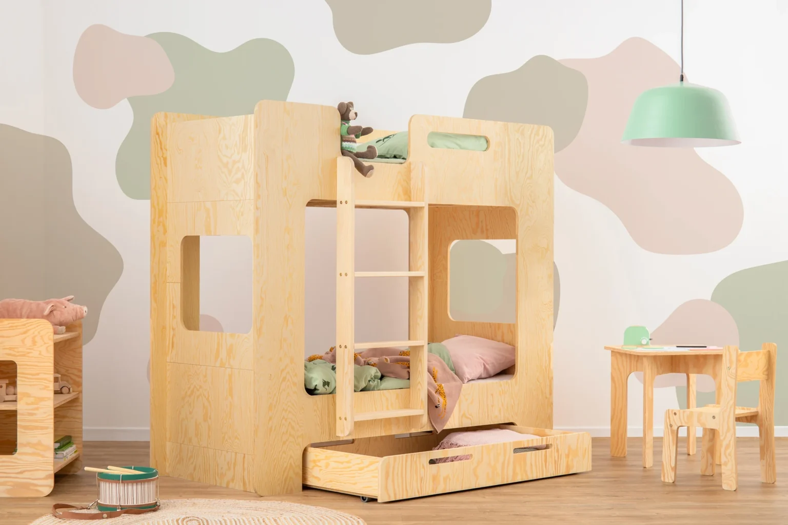 Lit superposé pour enfants en bois avec tiroir et sommier MIMI D Montessori