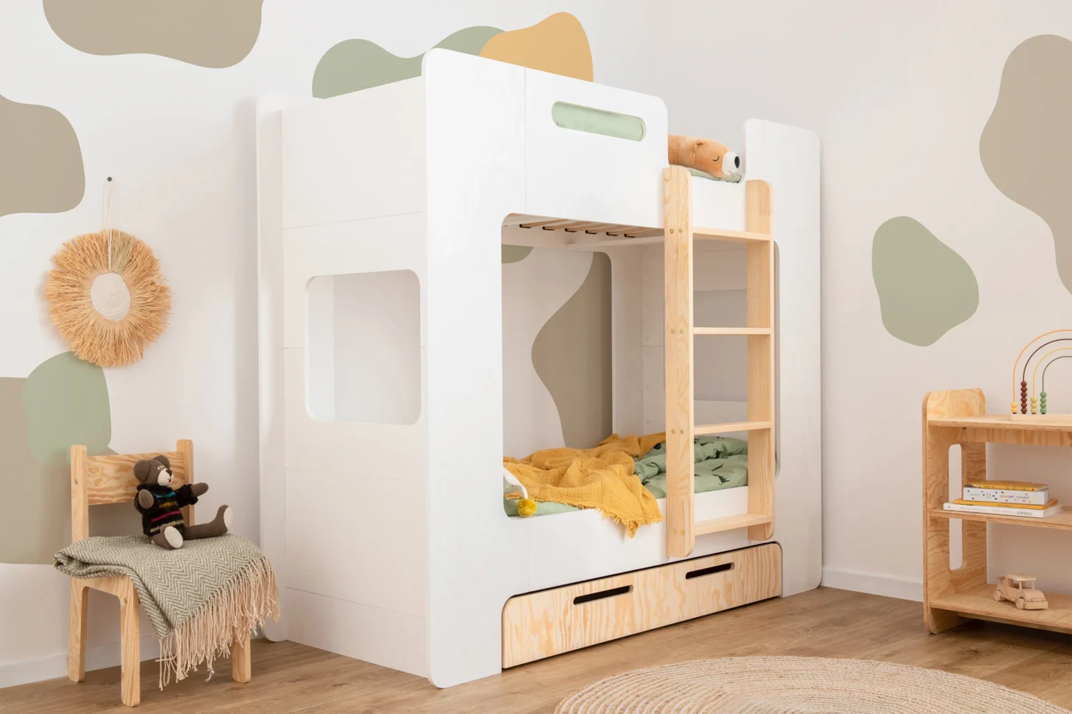 Lit superposé pour enfants en bois avec tiroir et sommier MIMI D Montessori