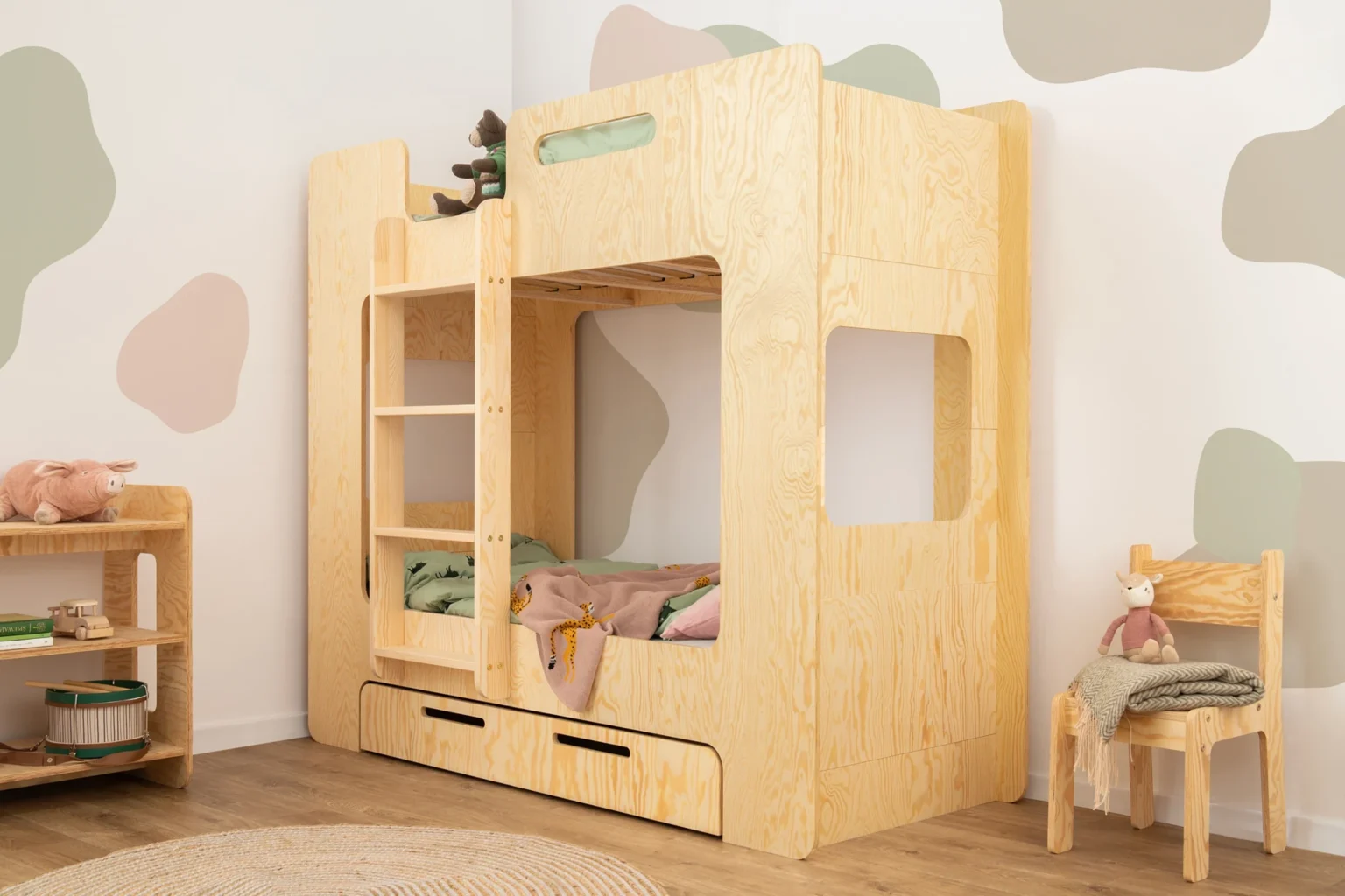 Lit superposé pour enfants en bois avec tiroir et sommier MIMI D Montessori