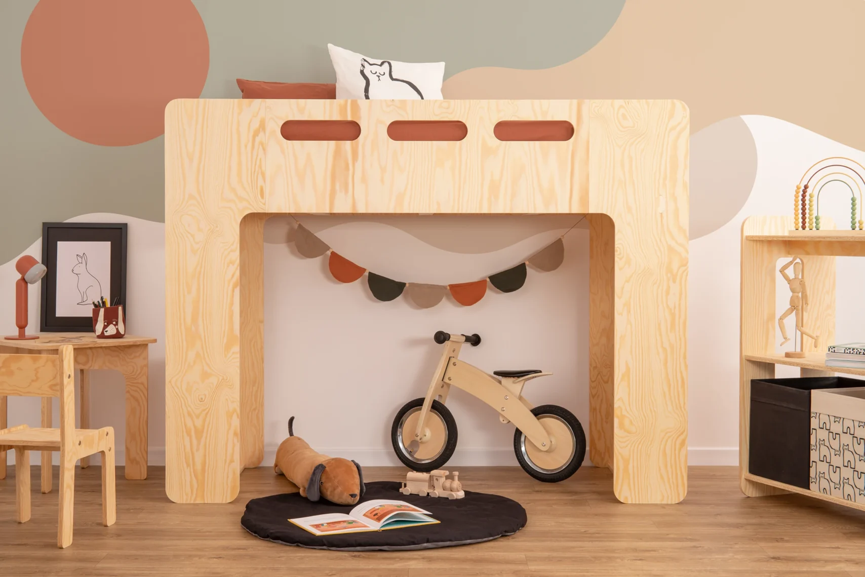 Lit superposé simple en pin avec mezzanine pour enfant MIMI A scandinave