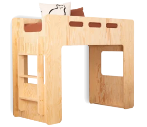 Lit mezzanine en bois fabriqué en contreplaqué de pin couleur bois naturel