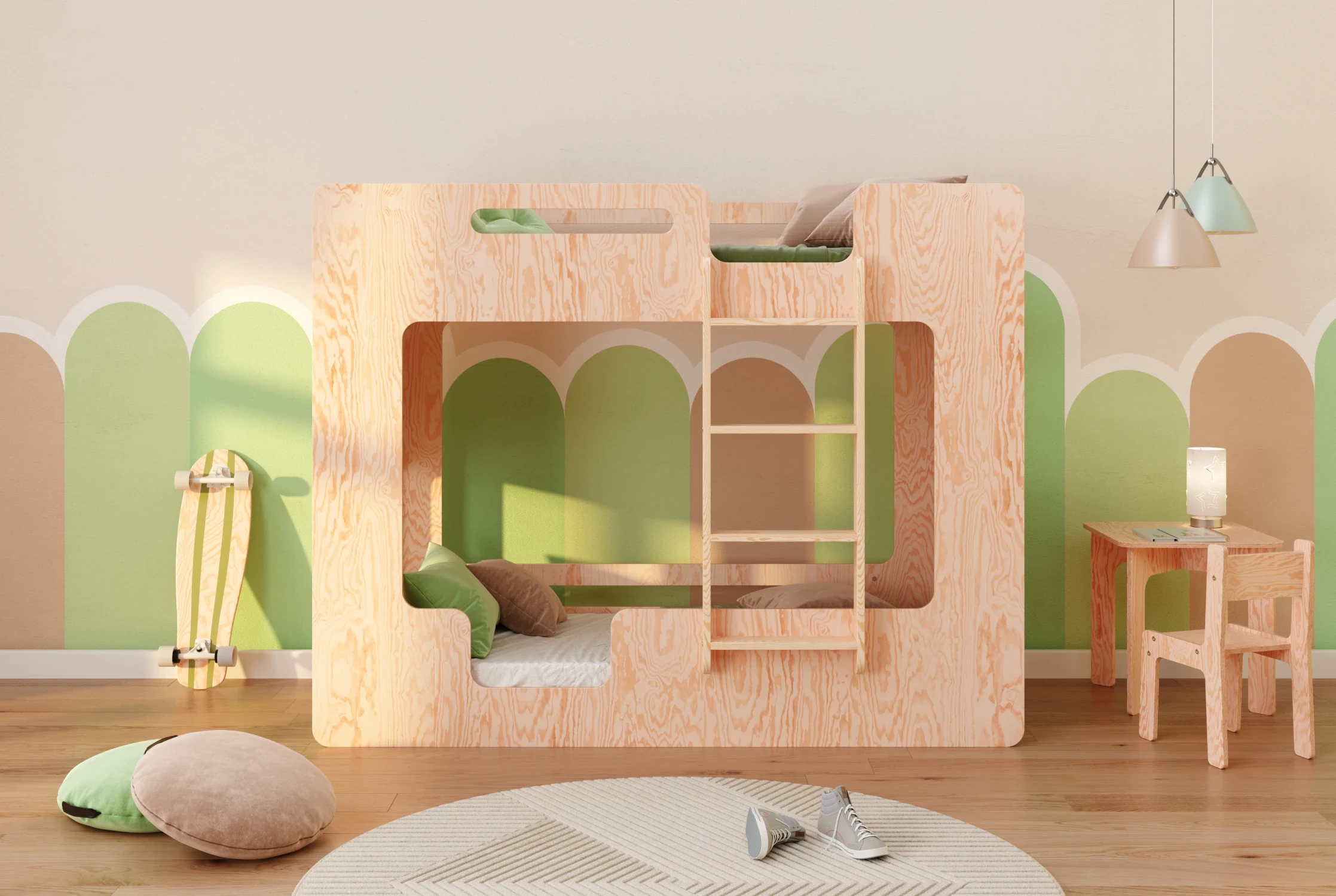 Lit superposé en bois pour enfants avec barrières de sécurité et sommier MIMI B Montessori Naturel 90x190 cm Droite