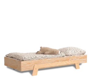 Lit pour enfant en bois fabriqué en contreplaqué de pin sans barrières couleur bois naturel