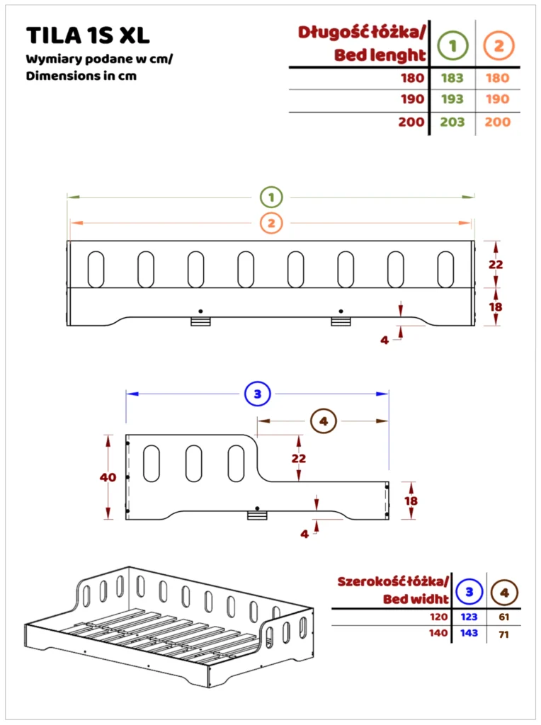 Dessin technique du lit TILA 1S