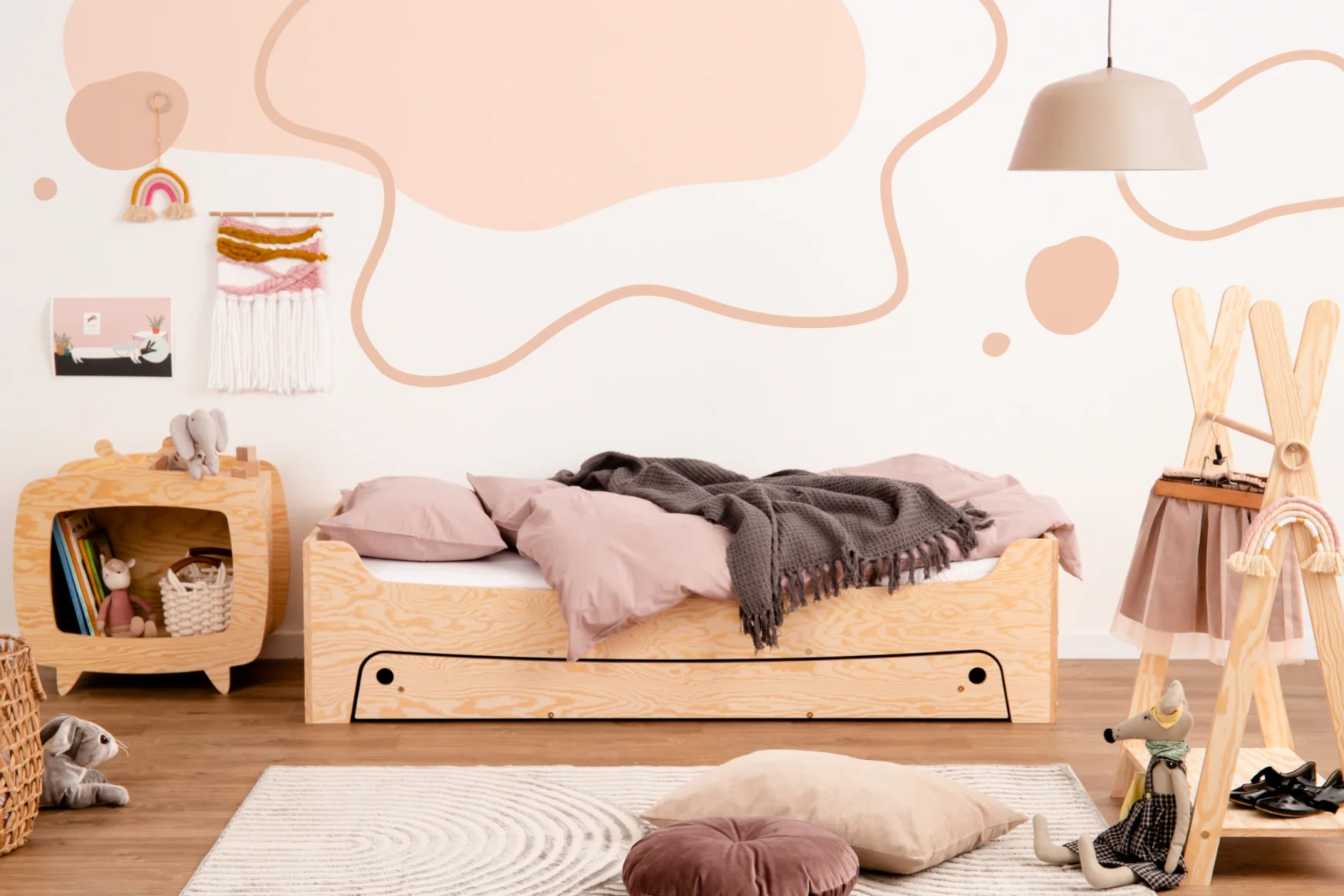 Lit enfant en pin avec tiroir et sommier TILA 10 scandinave