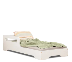 Lit pour enfant en bois fabriqué en contreplaqué de pin avec une barrière en couleur blanche