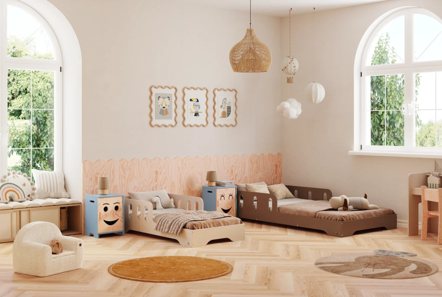 Lit simple enfant en bois avec barrière de sécurité et sommier TILA 6 Montessori