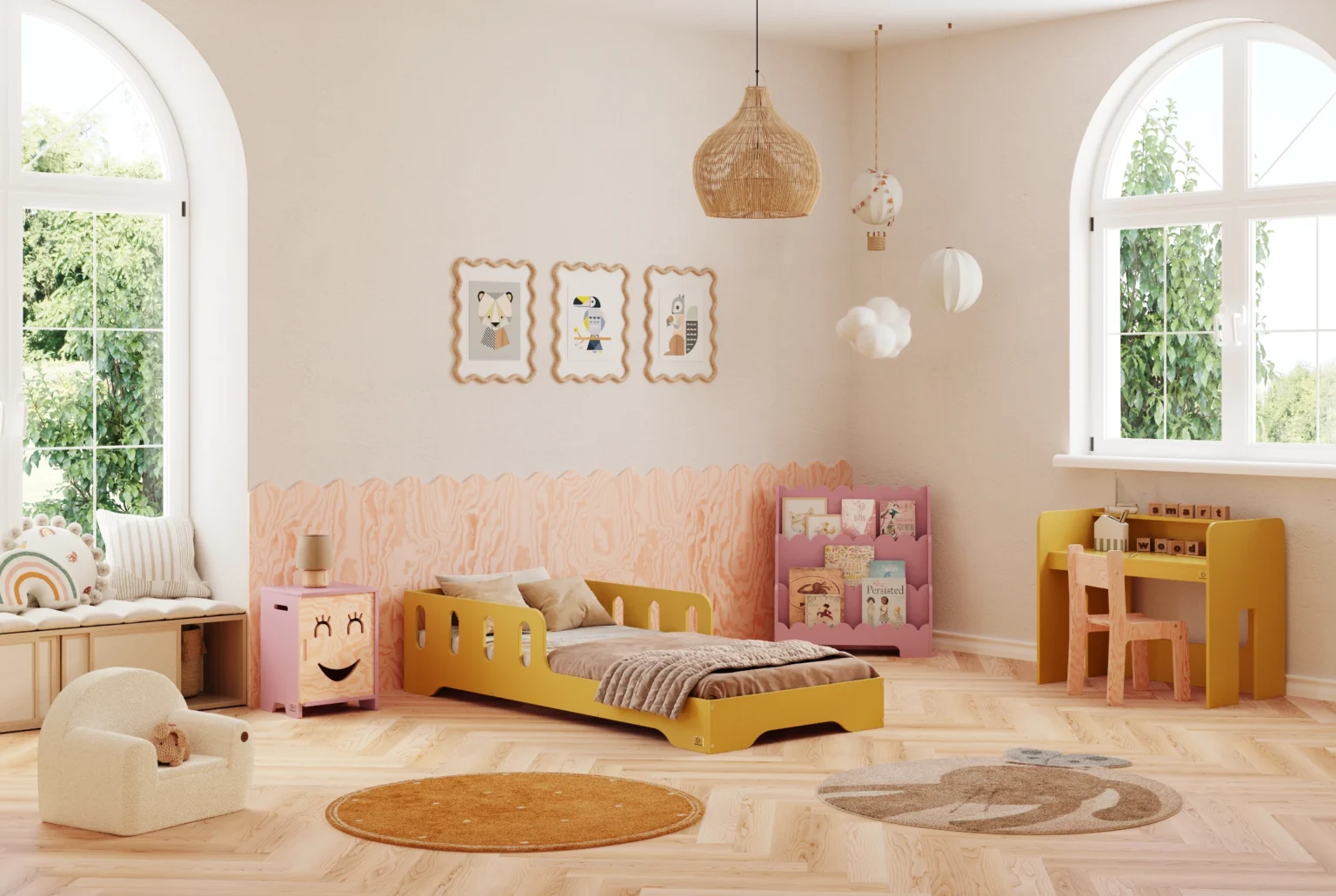 Lit simple enfant en bois avec barrière de sécurité et sommier TILA 6 Montessori