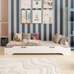 Lit en bois en contreplaqué de pin couleur blanc sans barrières