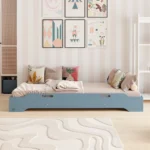 Lit en bois en contreplaqué de pin couleur bleu sans barrières