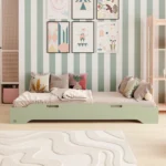 Lit en bois en contreplaqué de pin couleur vert sans barrières