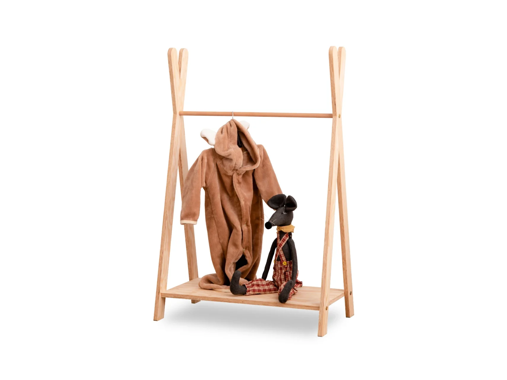 Portemanteau sur pied en pin pour enfants avec étagère à chaussures TIPI Montessori