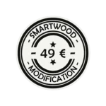 Étiquette noire et blanche avec les inscriptions Smartwood modification et 49€