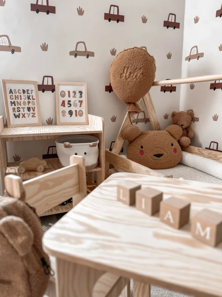 Ensemble pour enfants en bois composé d’une table et d’une chaise fabriqués en contreplaqué de pin