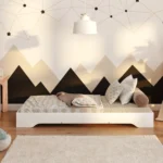 Lit enfant en bois sans barrières fabriqué en contreplaqué de pin couleur blanc