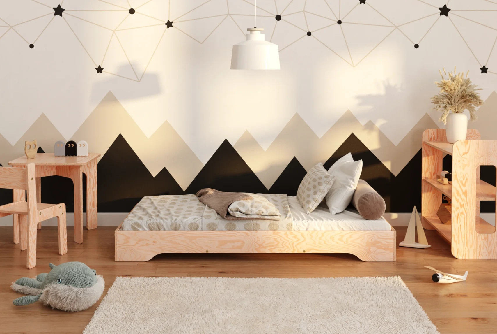 Lit simple bas en pin pour enfants avec sommier TILA 7 scandinave