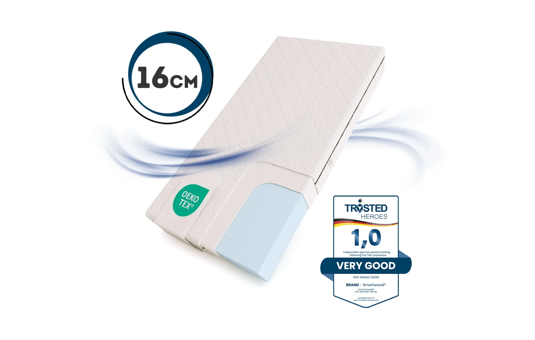 Matelas en mousse Smart Comfort pour enfants 16 cm Dureté moyenne H2 - taille XL