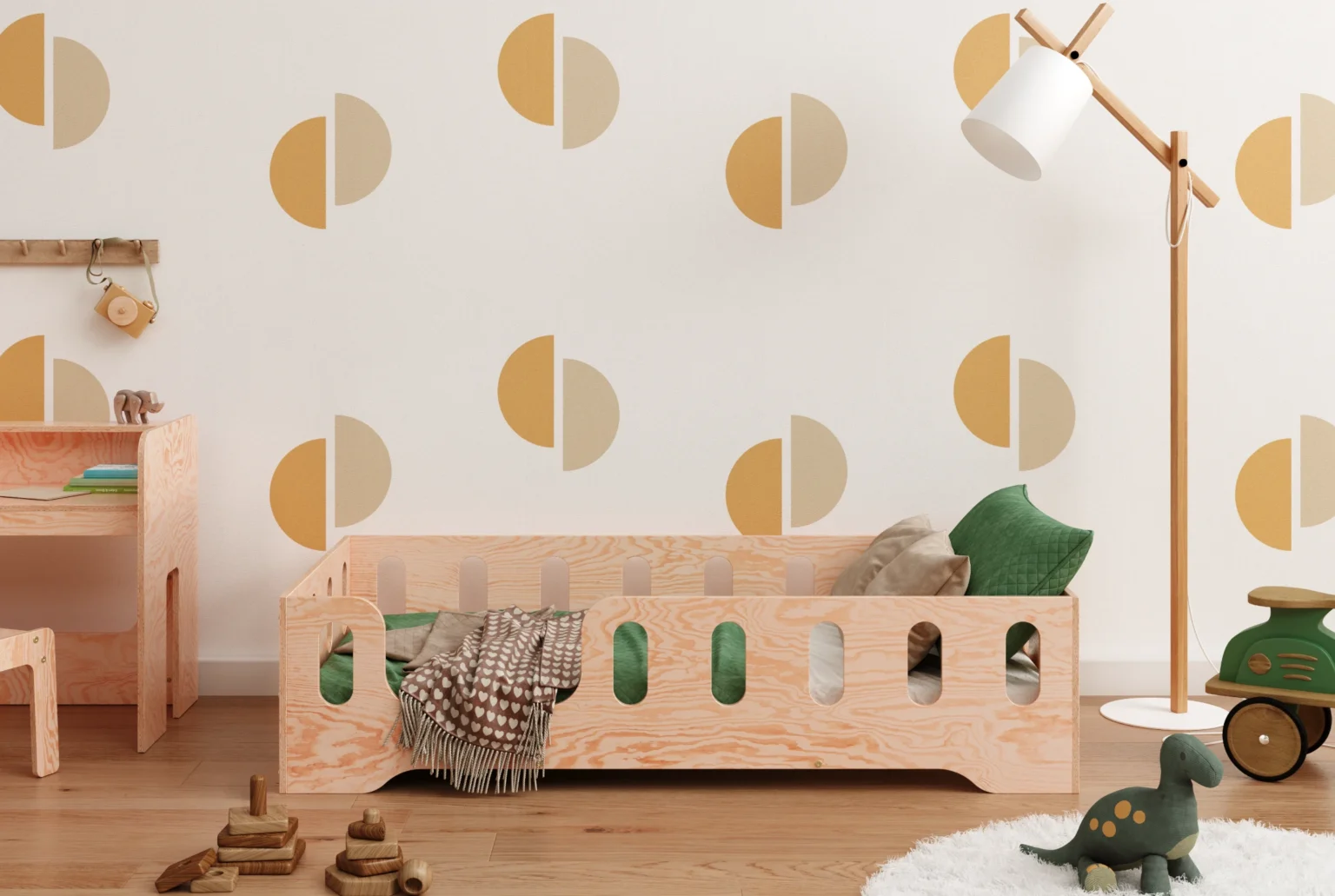 Lit simple en bois pour enfant avec barrière de sécurité et sommier TILA 2 Montessori