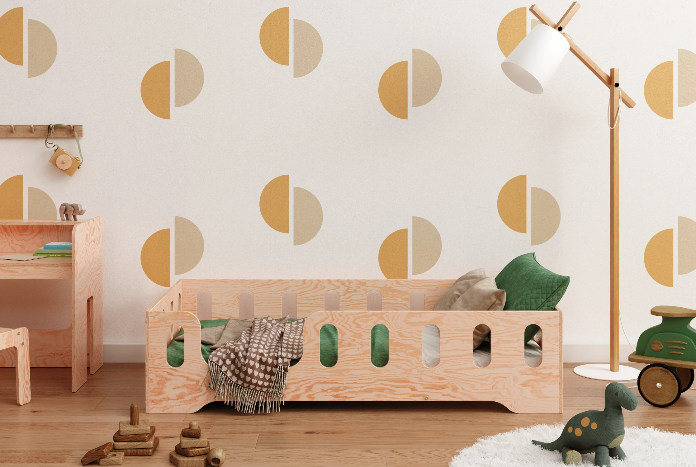 Lit simple en bois pour enfant avec barrière de sécurité et sommier TILA 2 Montessori Naturel 60x120 cm Gauche