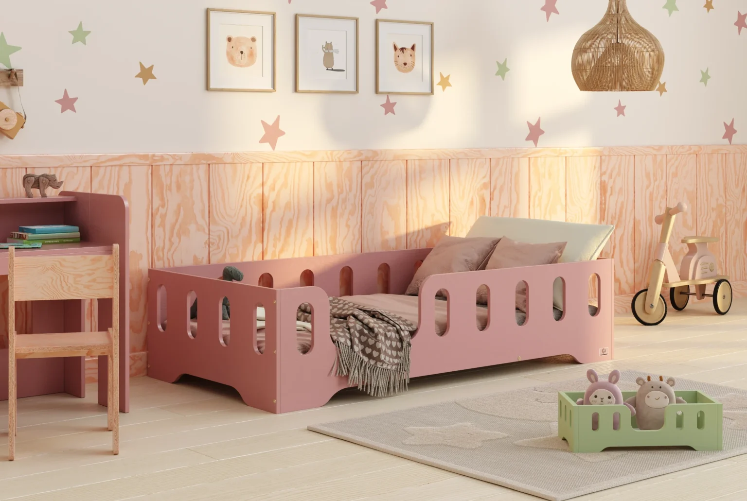 Lit simple en bois pour enfant avec barrière de sécurité et sommier TILA 2 Montessori