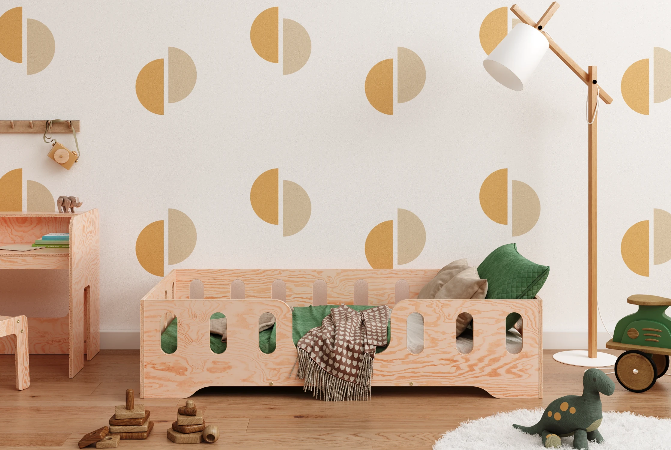 Lit simple en bois pour enfant avec barrière de sécurité et sommier TILA 2 Montessori Naturel 60x120 cm Centrale