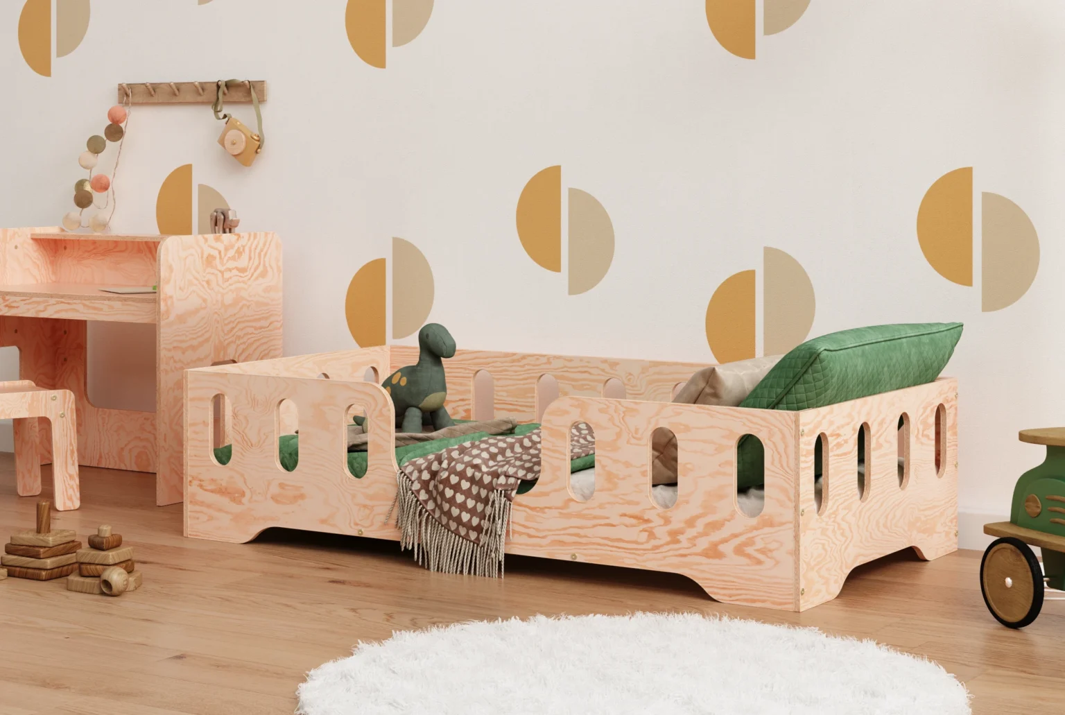Lit simple en bois pour enfant avec barrière de sécurité et sommier TILA 2 Montessori