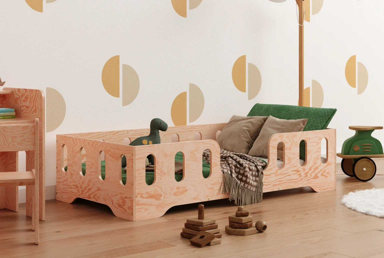 Lit simple en bois pour enfant avec barrière de sécurité et sommier TILA 2 Montessori