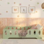 Lit simple en bois pour enfant avec barrière de sécurité et sommier TILA 2 Montessori