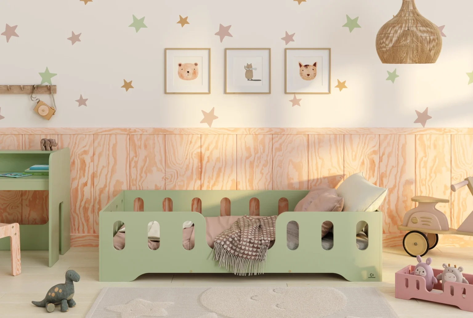 Lit simple en bois pour enfant avec barrière de sécurité et sommier TILA 2 Montessori