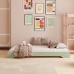 Lit enfant en bois sans barrières fabriqué en contreplaqué de pin couleur vert