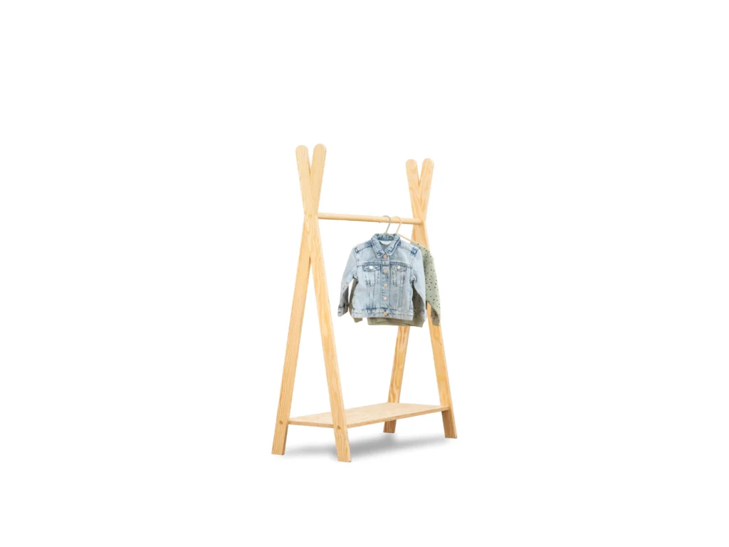 Porte-manteau en bois en forme de tipi avec étagère inférieure taille L