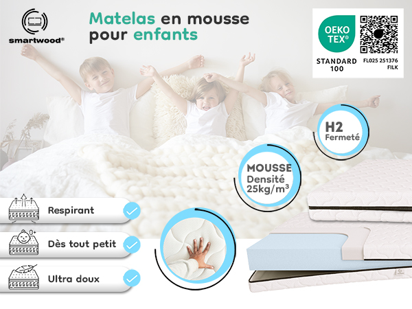 Ensemble Matelas en mousse 12 cm et Drap-housse pour enfant