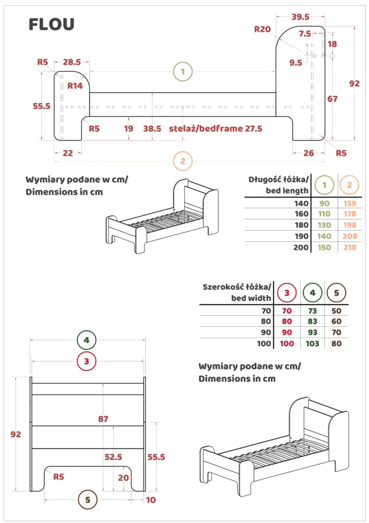 Dessin technique du lit FLOU avec étagère