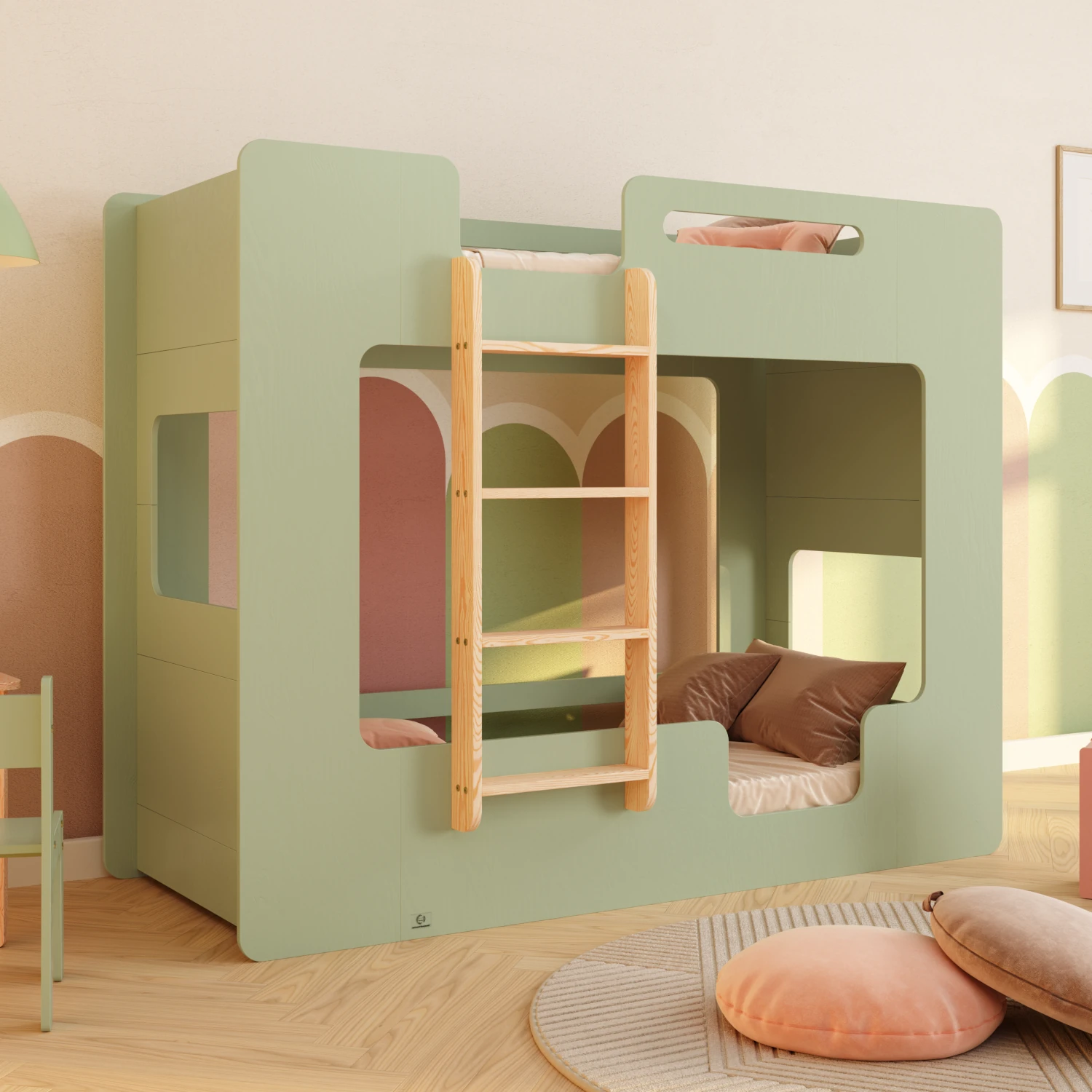 Lit superposé en bois pour enfants avec barrières de sécurité et sommier MIMI B Montessori