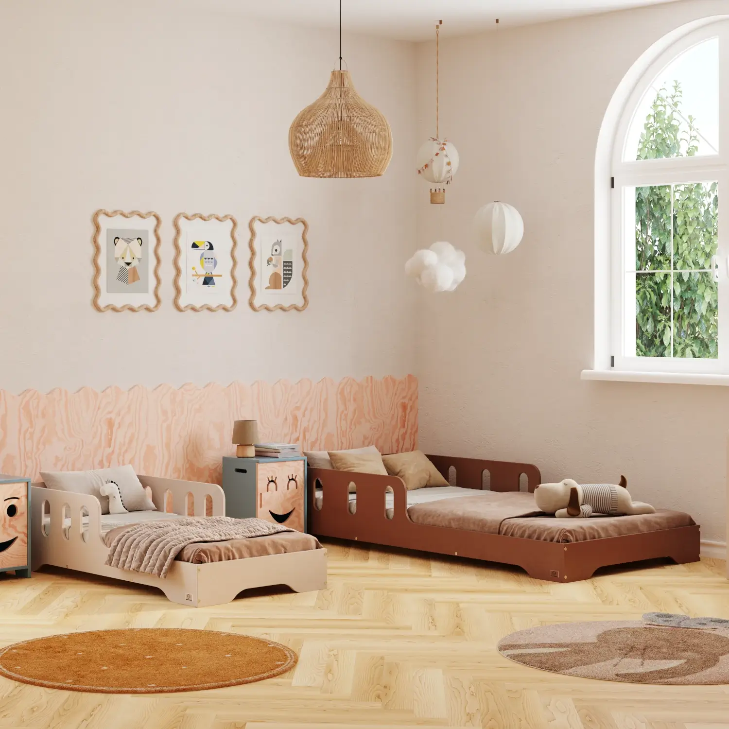 Lit simple enfant en bois avec barrière de sécurité et sommier TILA 6 Montessori