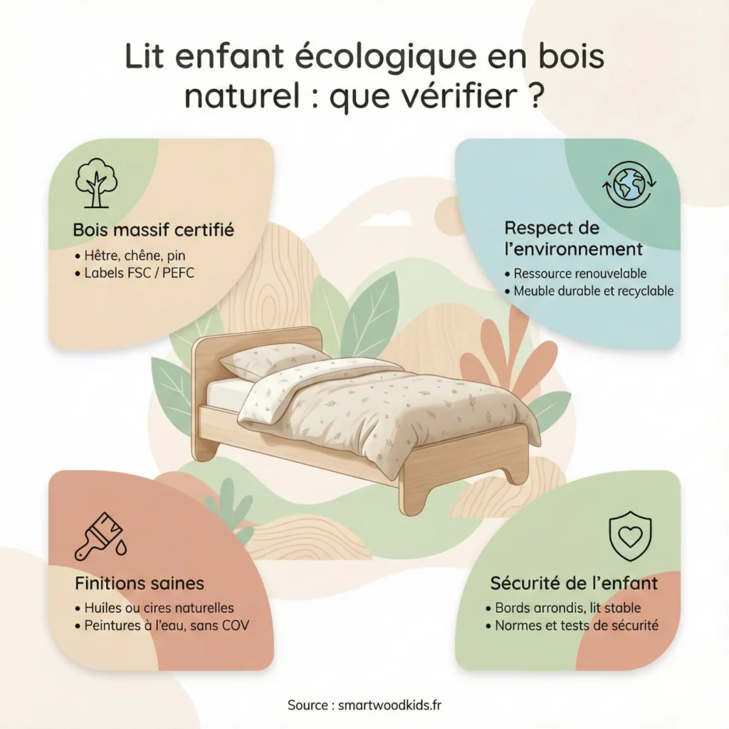 infographie Lit d'enfant écologique en bois naturel guide pour un choix sain