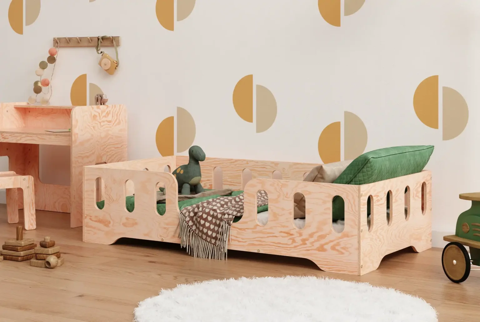 Lit simple en bois pour enfant avec barrière de sécurité et sommier TILA 2 Montessori