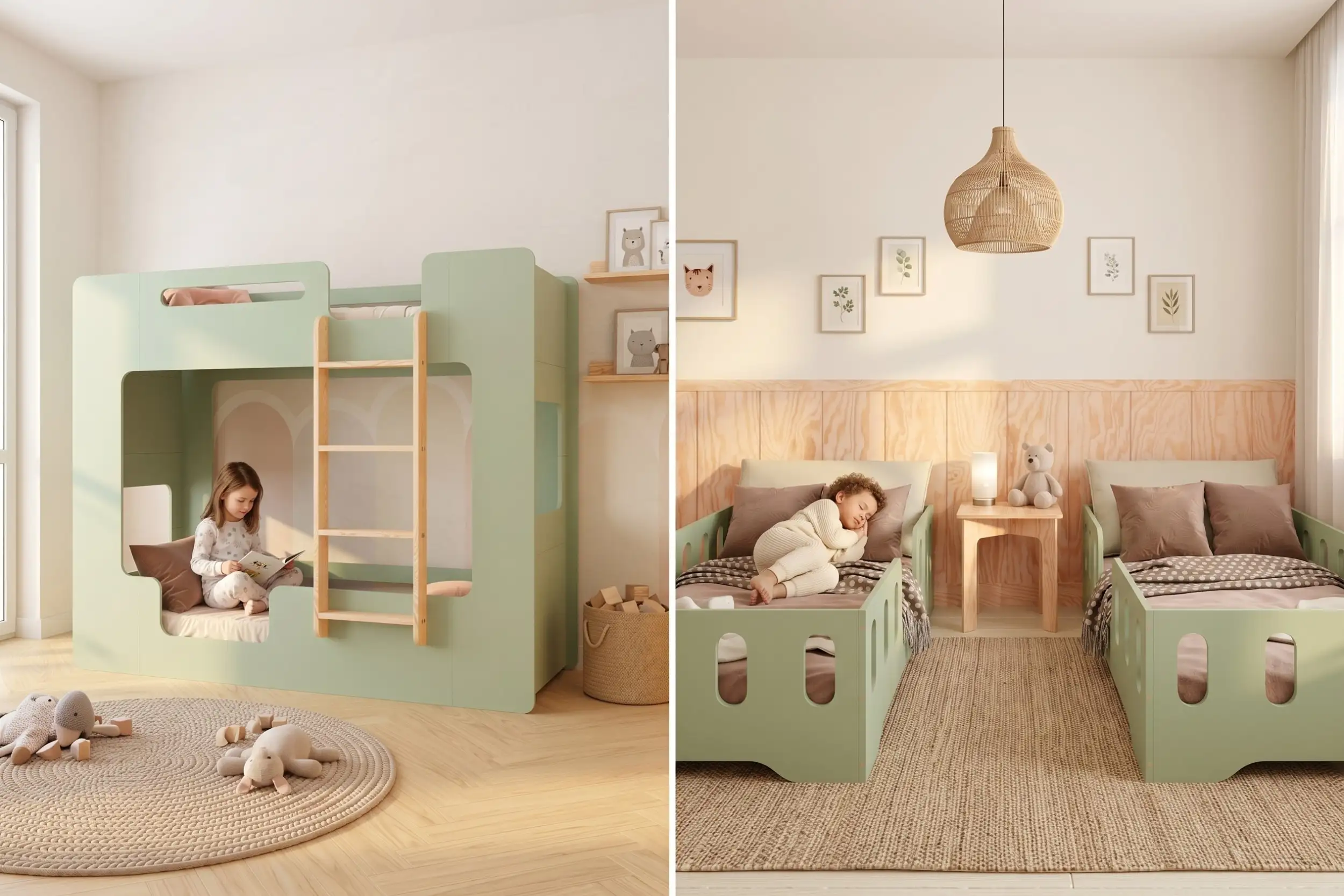 Lit superposé vert Smartwood MIMI B et deux lits simples TILA 2 - comparatif d'-mineuse.
