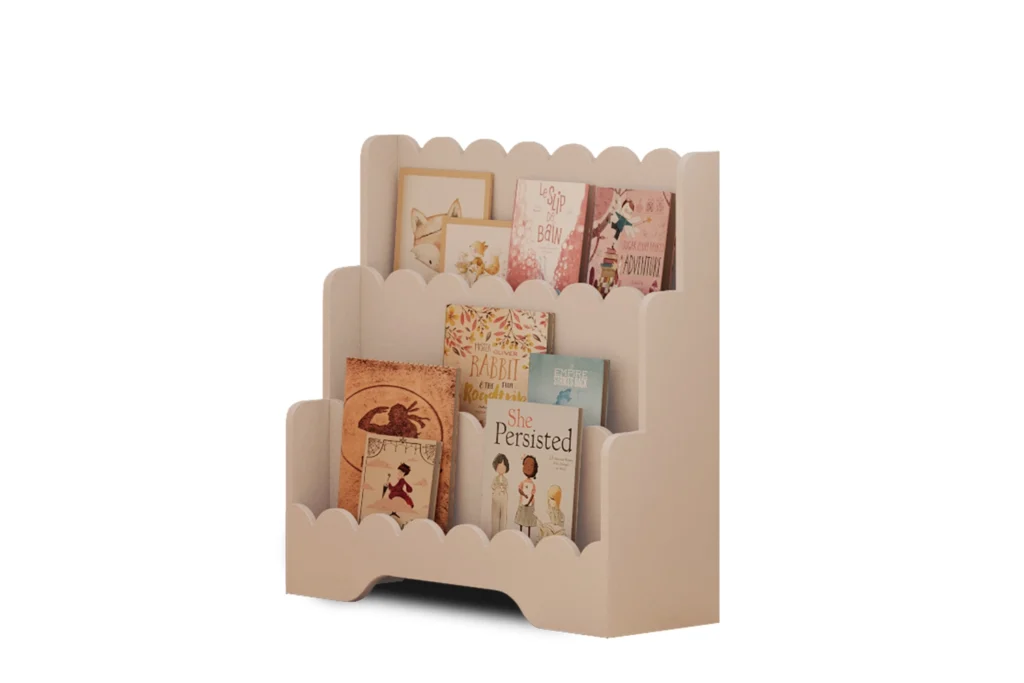 Bibliothèque enfant en bois LULU, coloris cachemire – inspiration Montessori