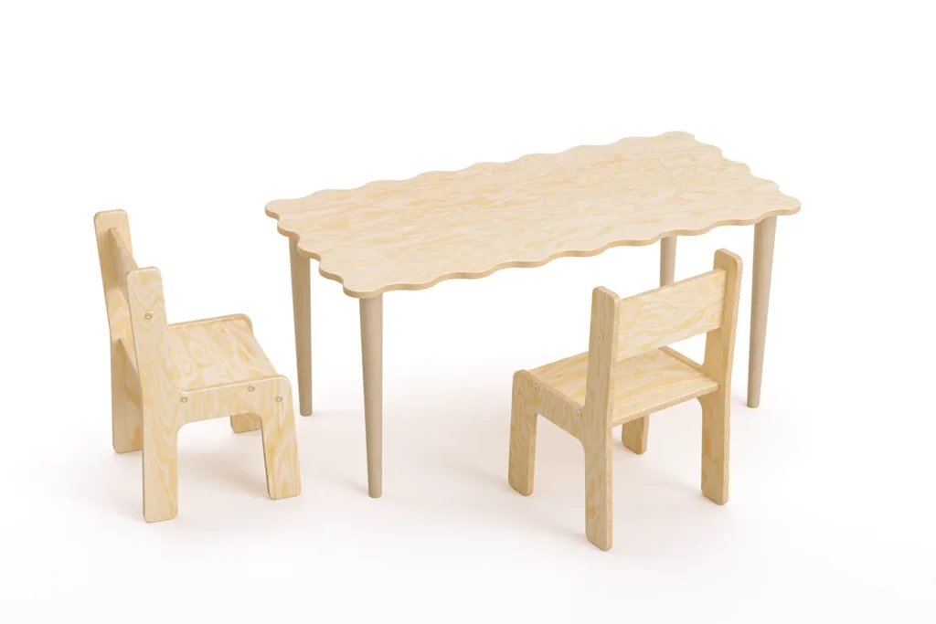 Ensemble enfant SET NALU TAB XL avec table et chaise en bois naturel, coloris Naturel, packshot sur fond blanc.