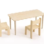 Ensemble enfant SET NALU TAB XL avec table et chaise en bois naturel, coloris Naturel, packshot sur fond blanc.