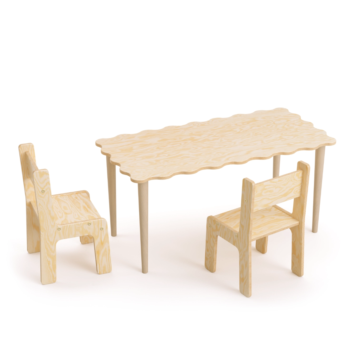 Ensemble enfant SET NALU TAB XL avec table et chaise en bois naturel, coloris Naturel, packshot sur fond blanc.