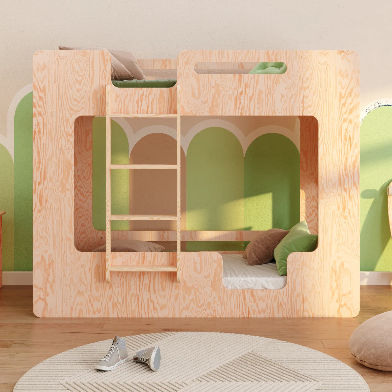 Lit superposé en bois pour enfants avec barrières de sécurité et sommier MIMI B Montessori